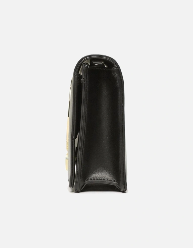 Faux Leather Shoulder Bag with Metal Logo Women - Black Crossbody Bags