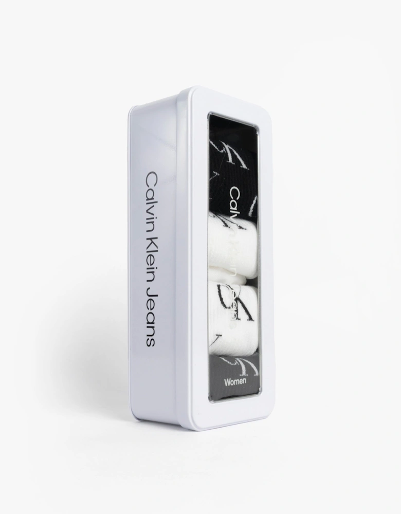 4 Pack Giftboxed Trainer Womens Crew Socks Black/White