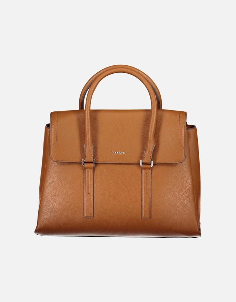 Sophisticated Brown Handbag with Contrasting Details and Multiple