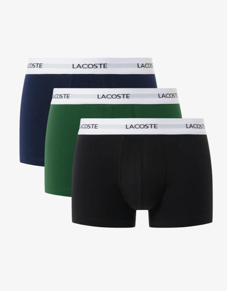 3-Pack Stretch Cotton Logo Waist Boxer Trunks, Black/Green/Navy