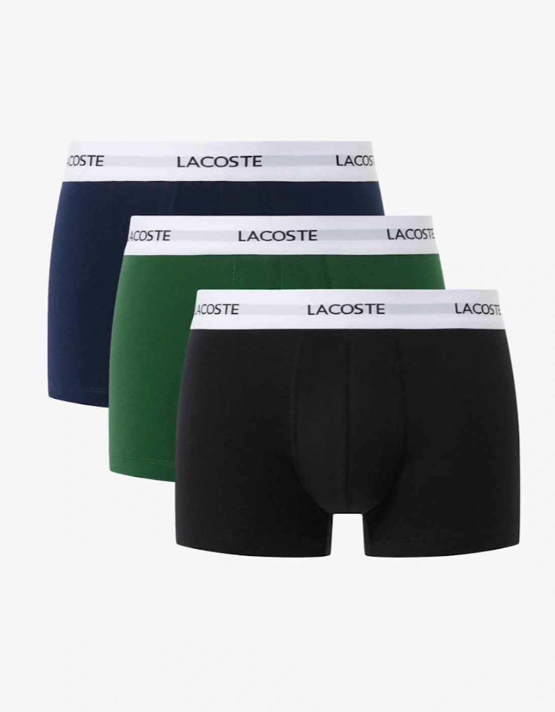 3-Pack Stretch Cotton Logo Waist Boxer Trunks, Black/Green/Navy, 2 of 1