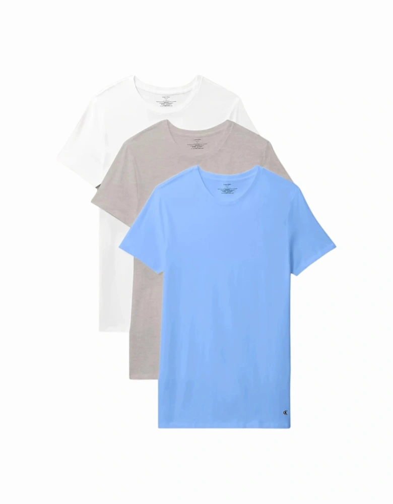 3-Pack CK 100% Cotton Crew-Neck T-Shirts, Glacier Blue/White/Grey