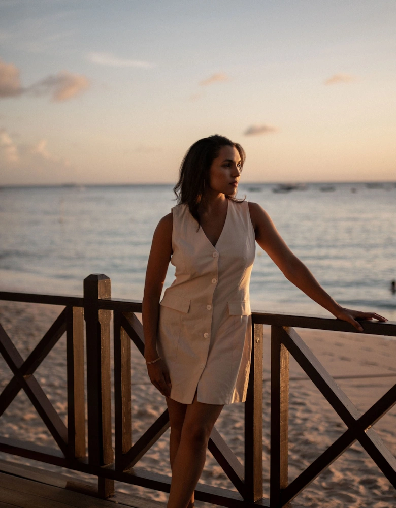 White Linen Button Through Mini shirt Dress