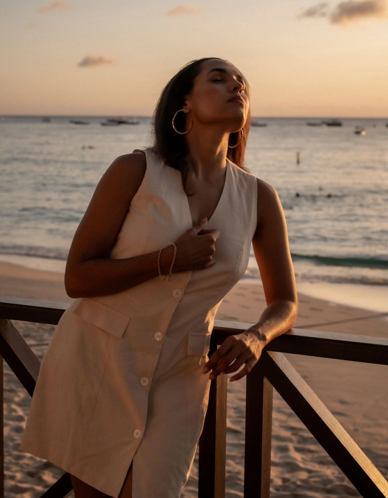 White Linen Button Through Mini shirt Dress