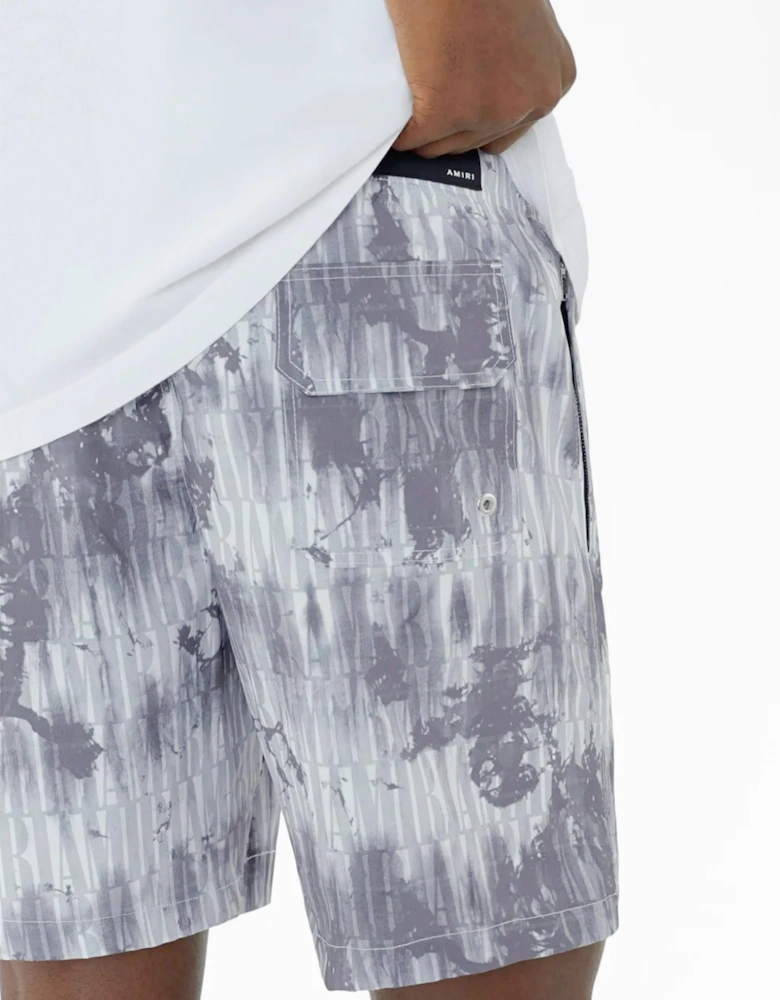 AMIRI TIE DYE ALL OVER LOGO SWIM SHORTS GREY