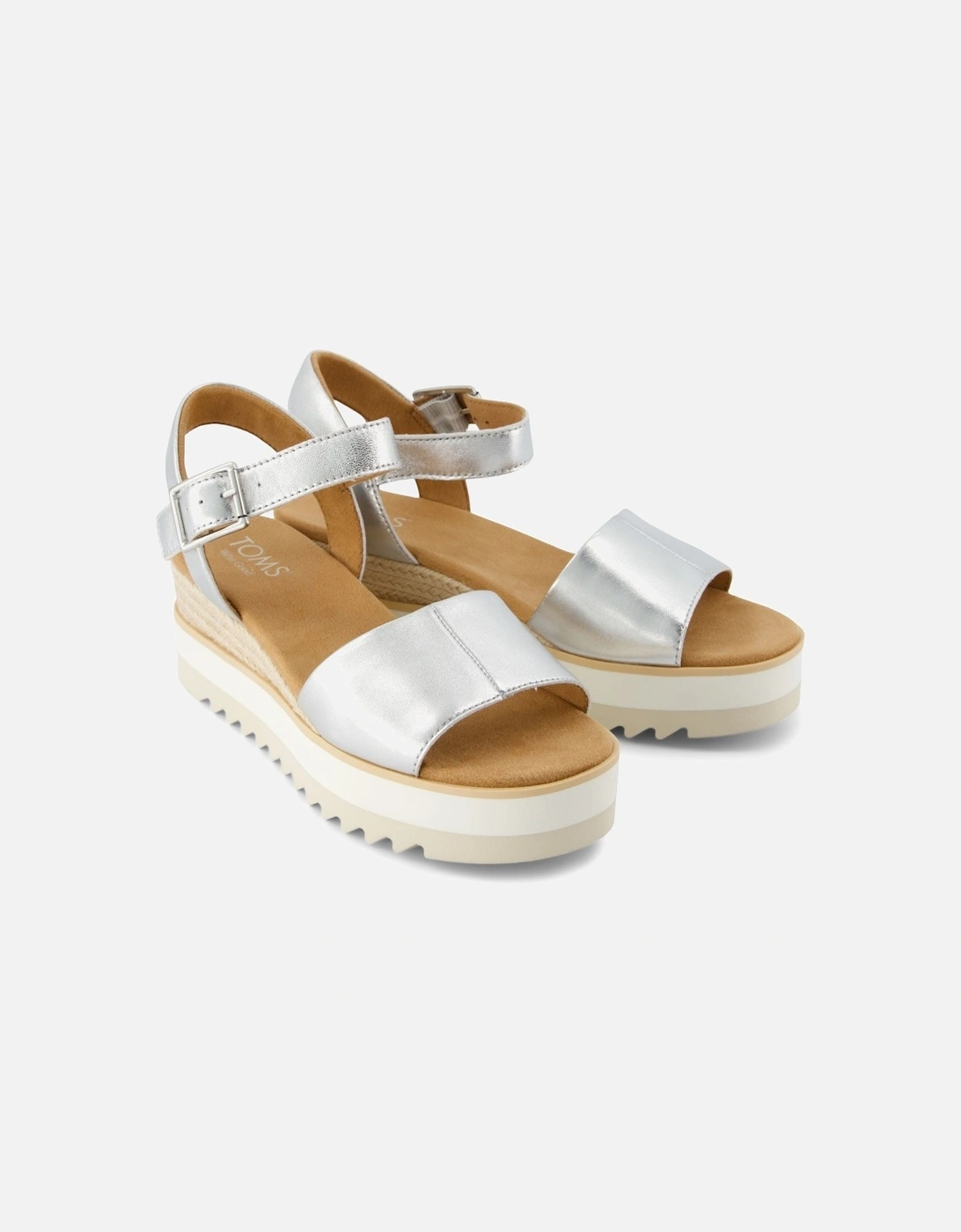 Women's TOMS Diana Leather Women's Silver Wedges - Size: 5