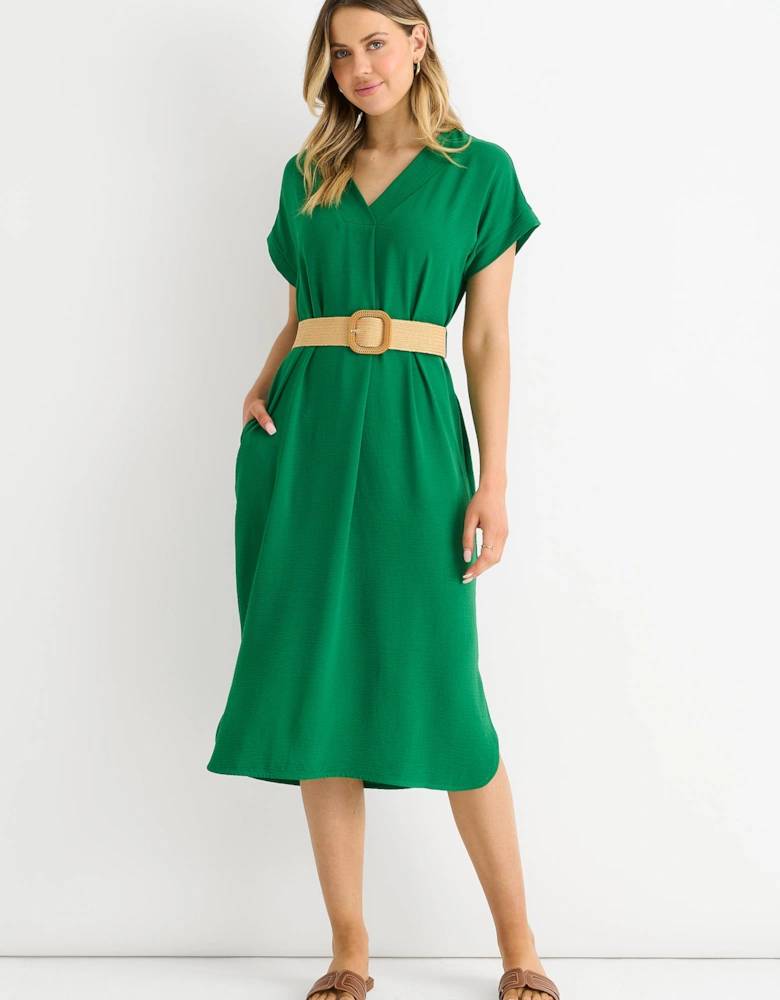 Green Air Flow Belted Oversized Dress