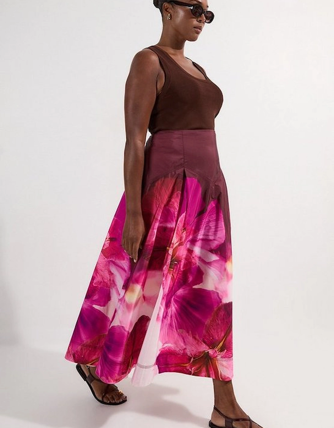 Plus Size Placed Floral Taffeta Woven Maxi Skirt, 2 of 1