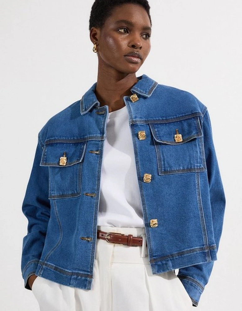 Denim Button Front Tailored Jacket