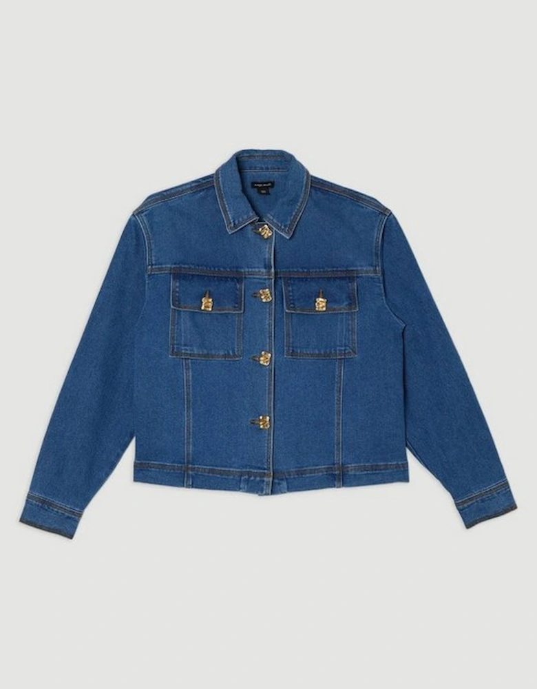 Denim Button Front Tailored Jacket