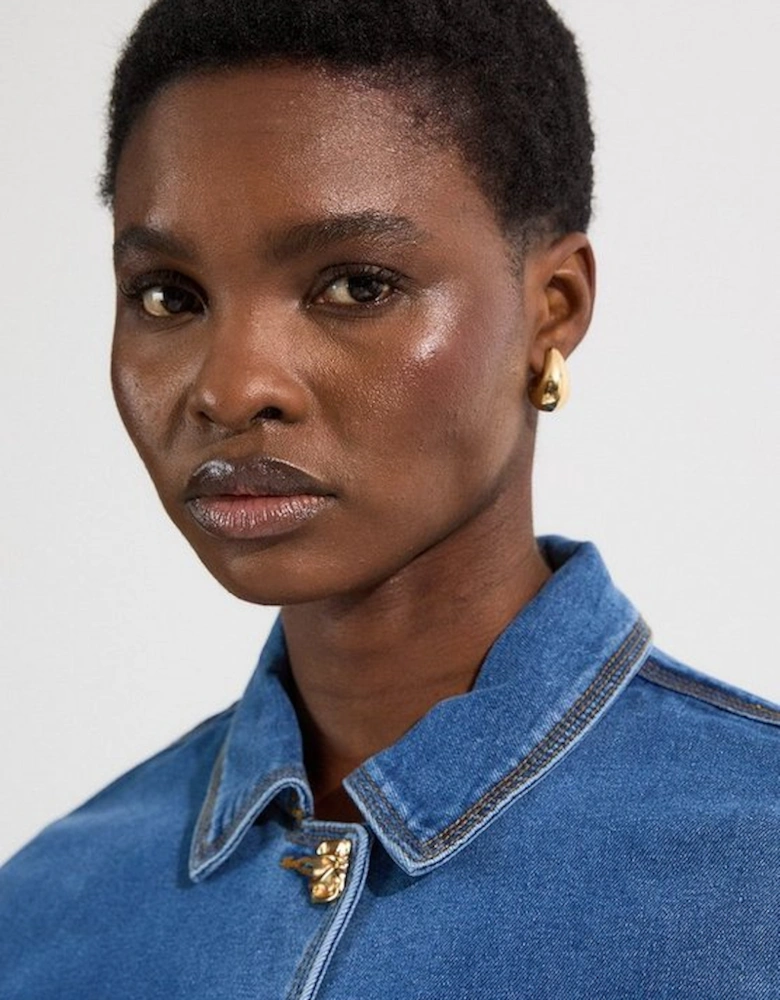 Denim Button Front Tailored Jacket