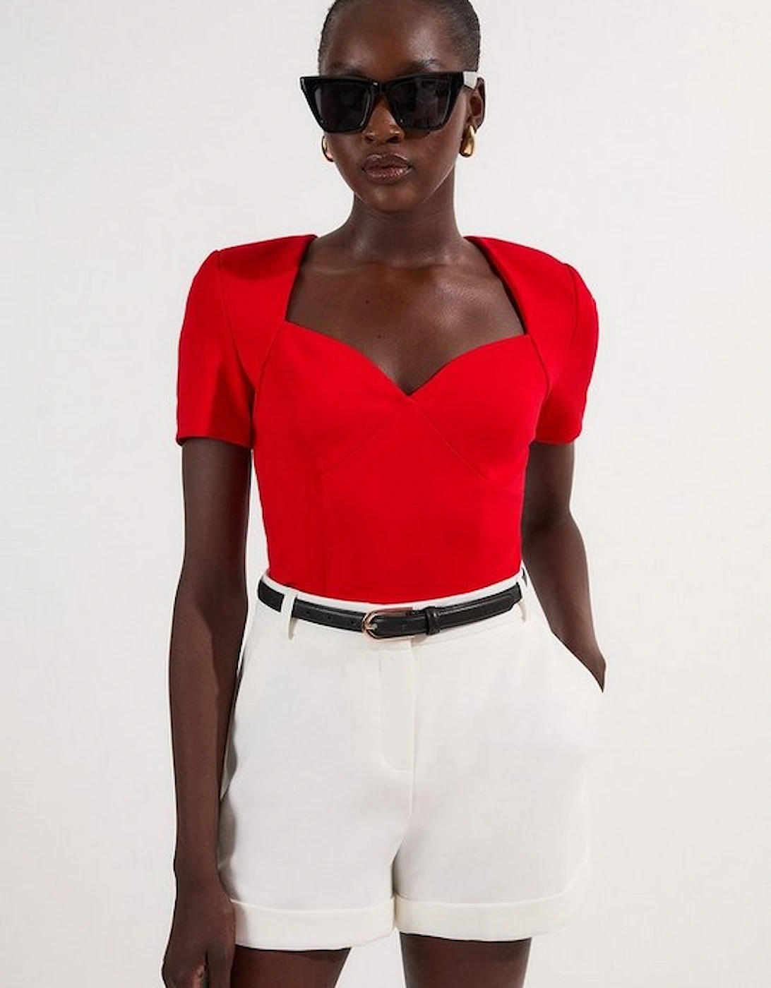 Ponte Short Sleeve Sweetheart Neckline Bodysuit, 5 of 4