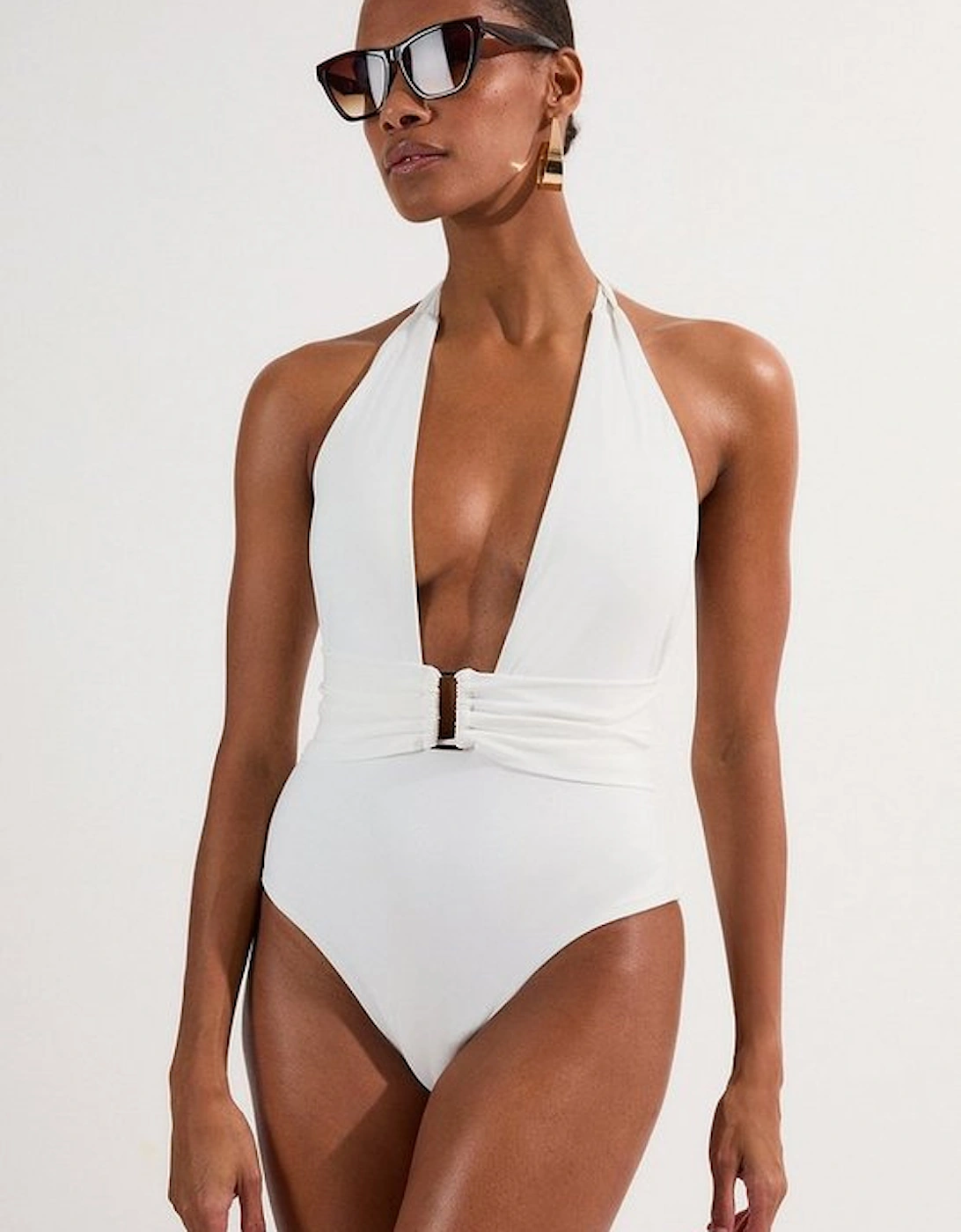 Halter Neck Hardware Detail Plunge Swimsuit, 4 of 3