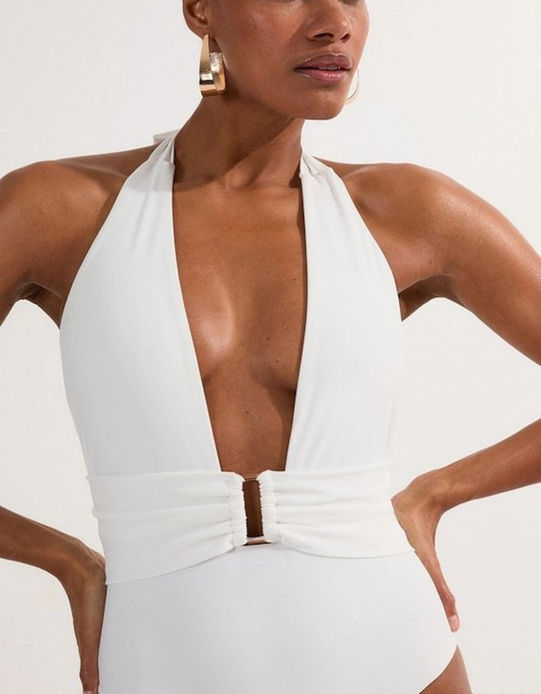 Halter Neck Hardware Detail Plunge Swimsuit