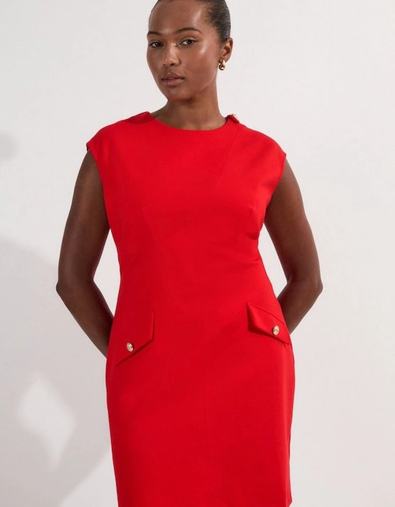 Plus Size Ponte Structured Mini Dress With Gold Button Detail