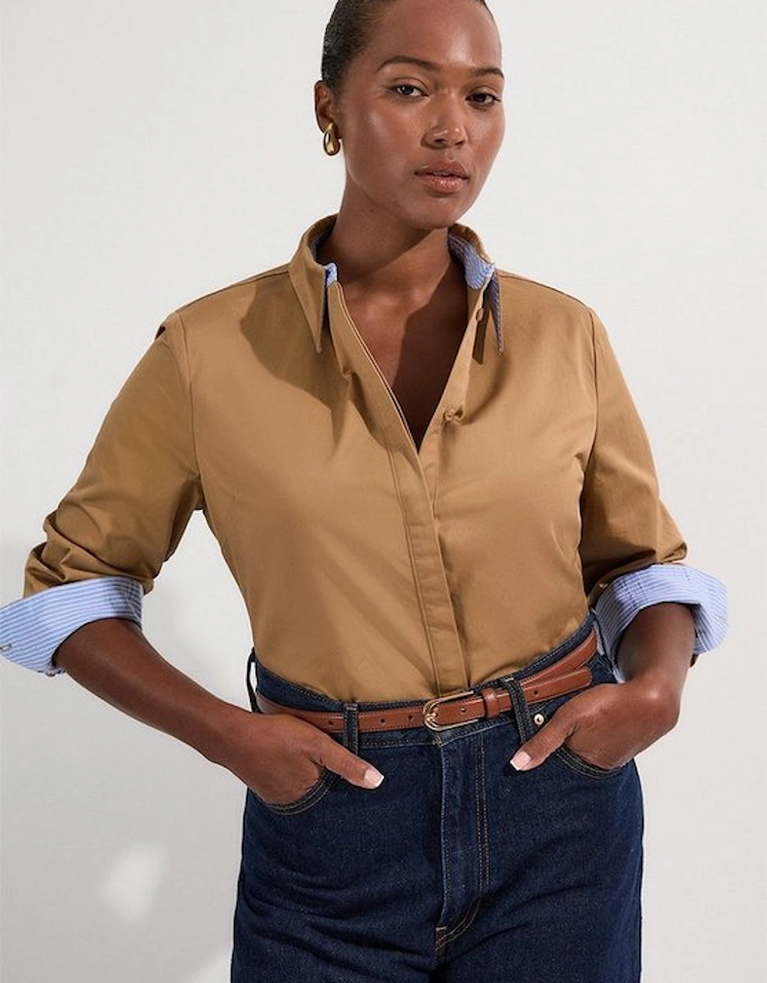 Plus Size Cotton Contrast Tailored Shirt, 2 of 1