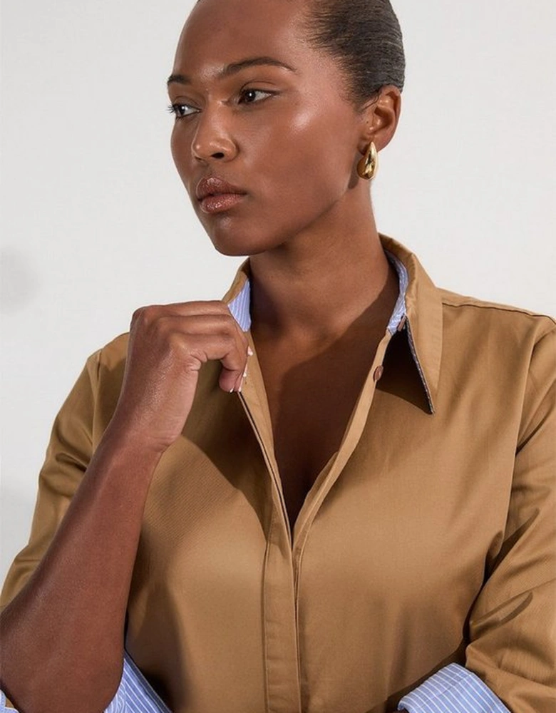 Plus Size Cotton Contrast Tailored Shirt