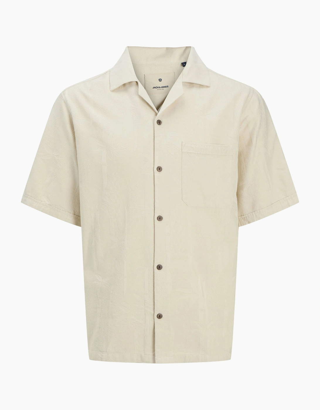 Jack & Jones Men's Tan Bluluke Jacquard Resort Short Sleeve Shirt - Size: 38/Regular