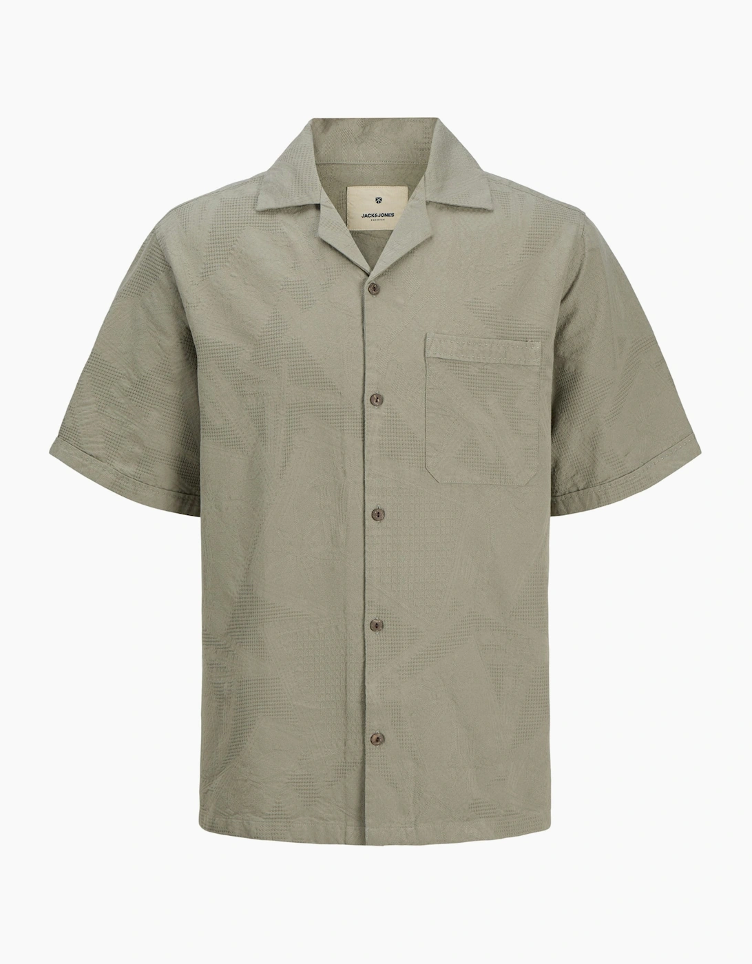 Jack & Jones Men's Tan Bluluke Jacquard Resort Short Sleeve Shirt - Size: 38/Regular