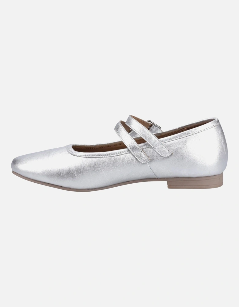Nancy Mary Jane Leather Women's Silver Flats