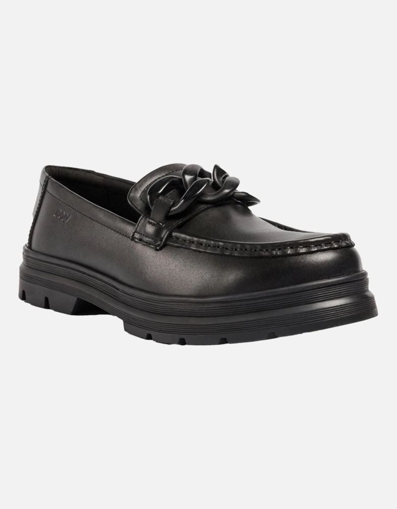 Mina Leather Girls's Black Loafers