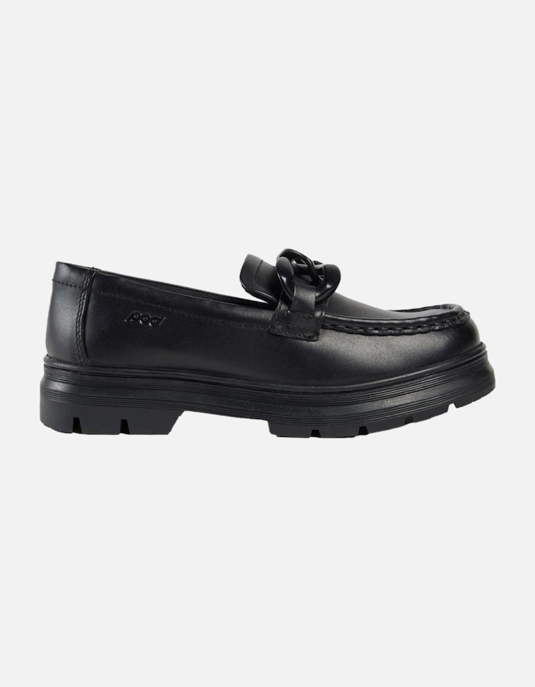 Mina Leather Girls's Black Loafers