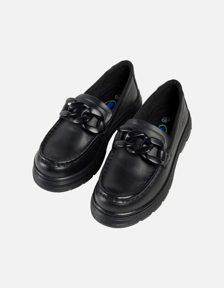 Mina Leather Girls's Black Loafers