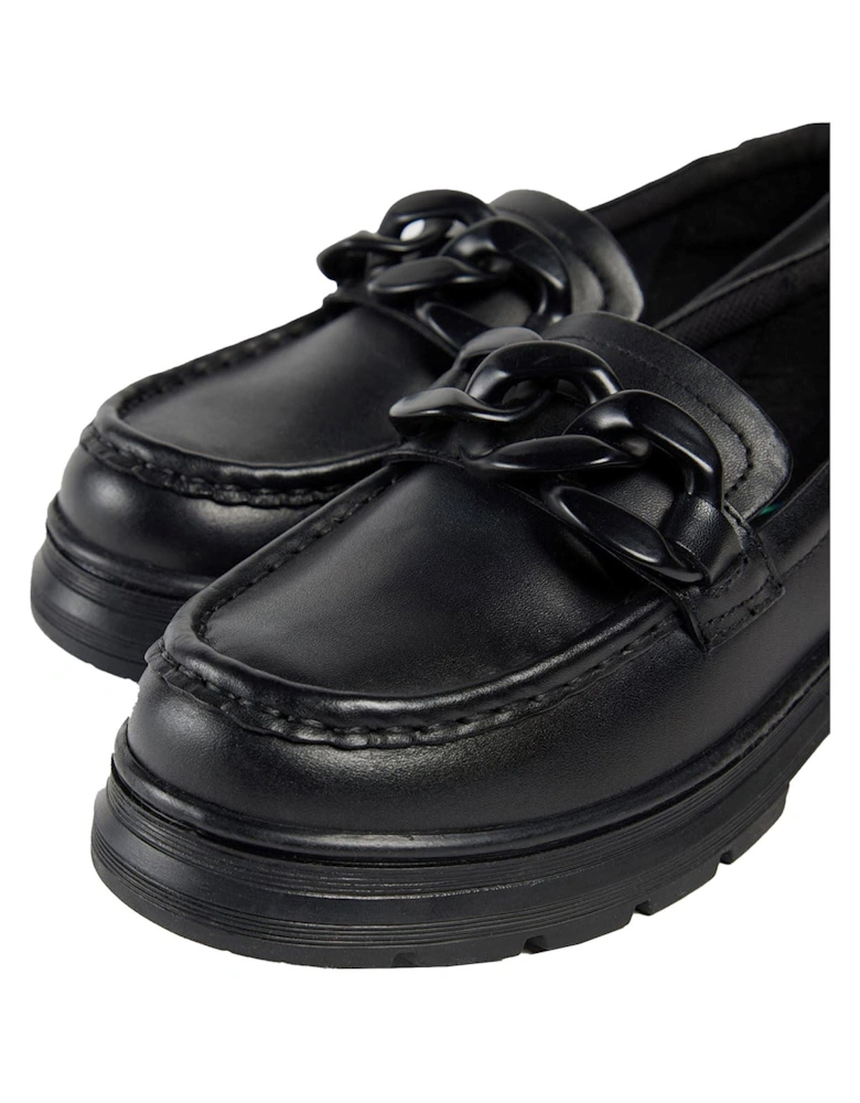 Mina Leather Girls's Black Loafers