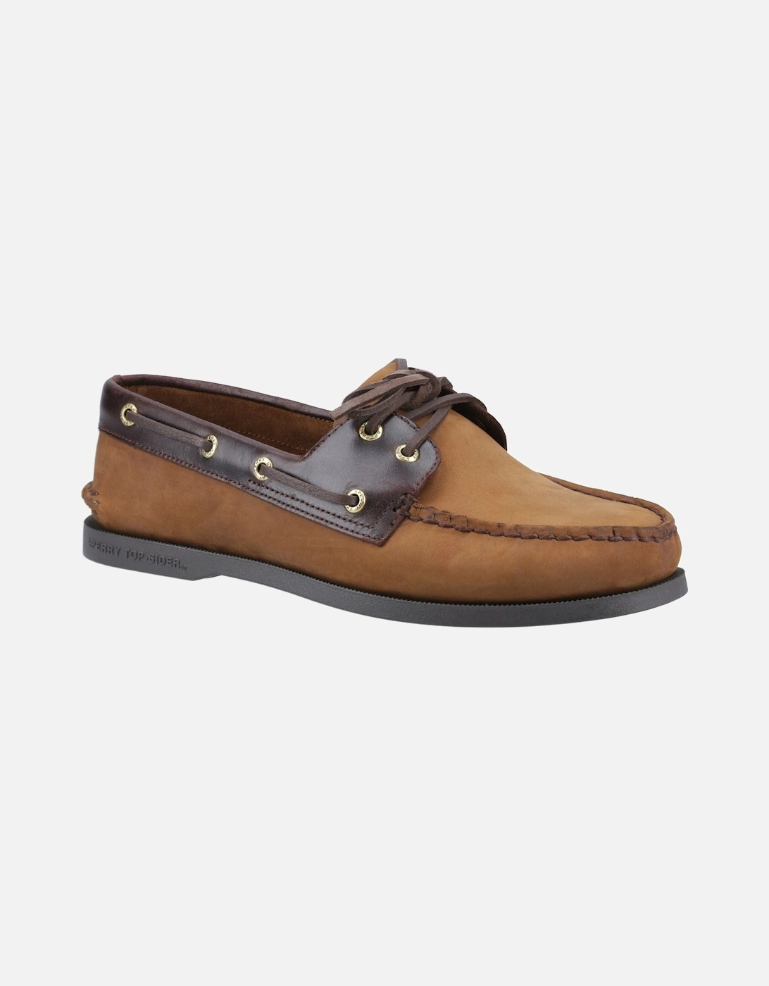 Sperry Authentic 2 Eye Leather Men's Brown Combo Boat Shoes, 10 of 9