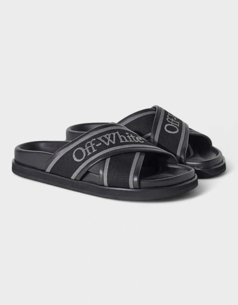 Logo Strap Crossover Slides Black
