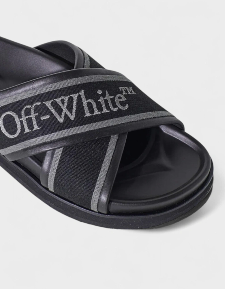 Logo Strap Crossover Slides Black