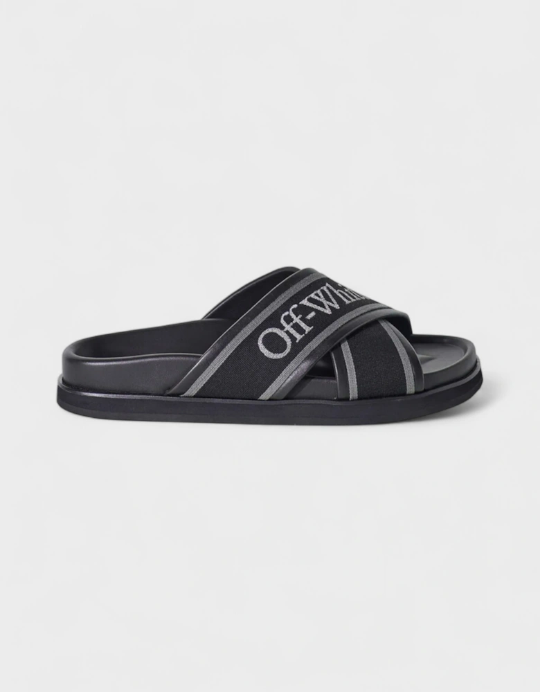 Logo Strap Crossover Slides Black