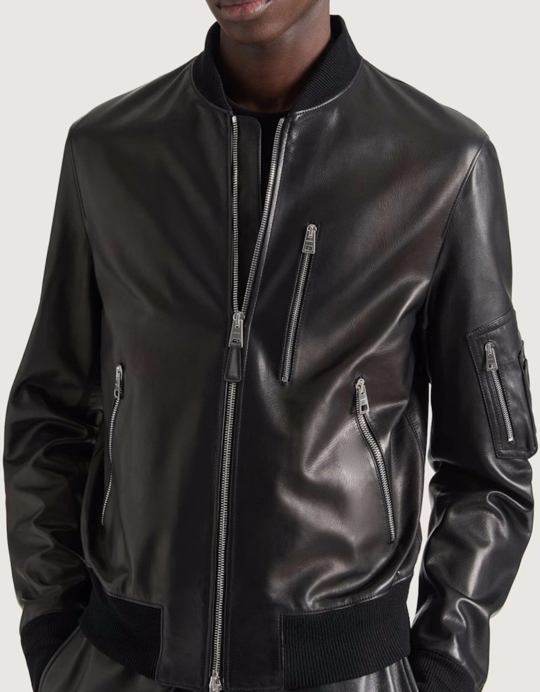 Leather Aviator Jacket Black