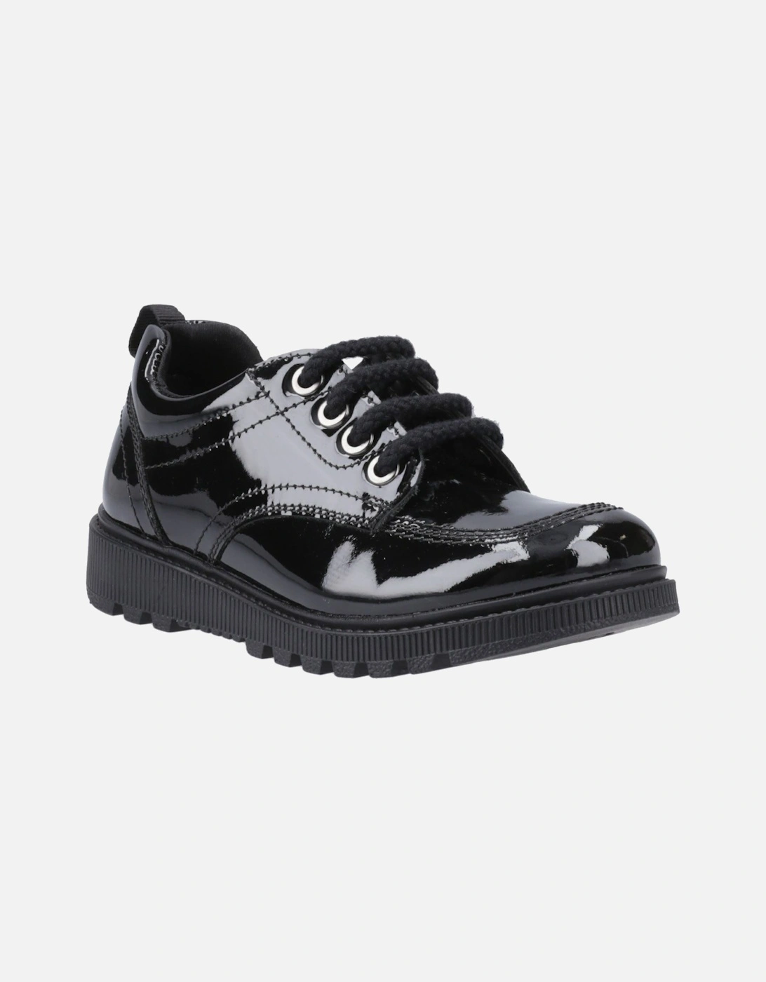 Hush Puppies Girls Black  Keeley Patent Leather Junior Lace-Up Shoes - Size UK 12 / Eu 30.5 / Us 12.5 Kids