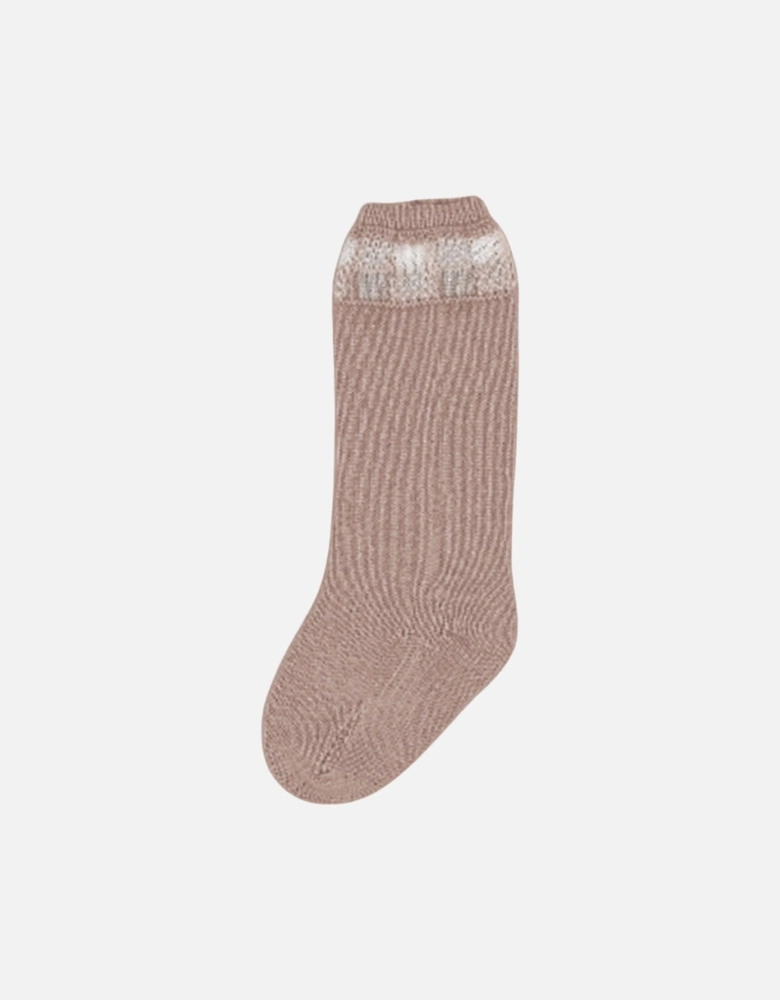 Boys Camel Gingham Knit Knee Socks