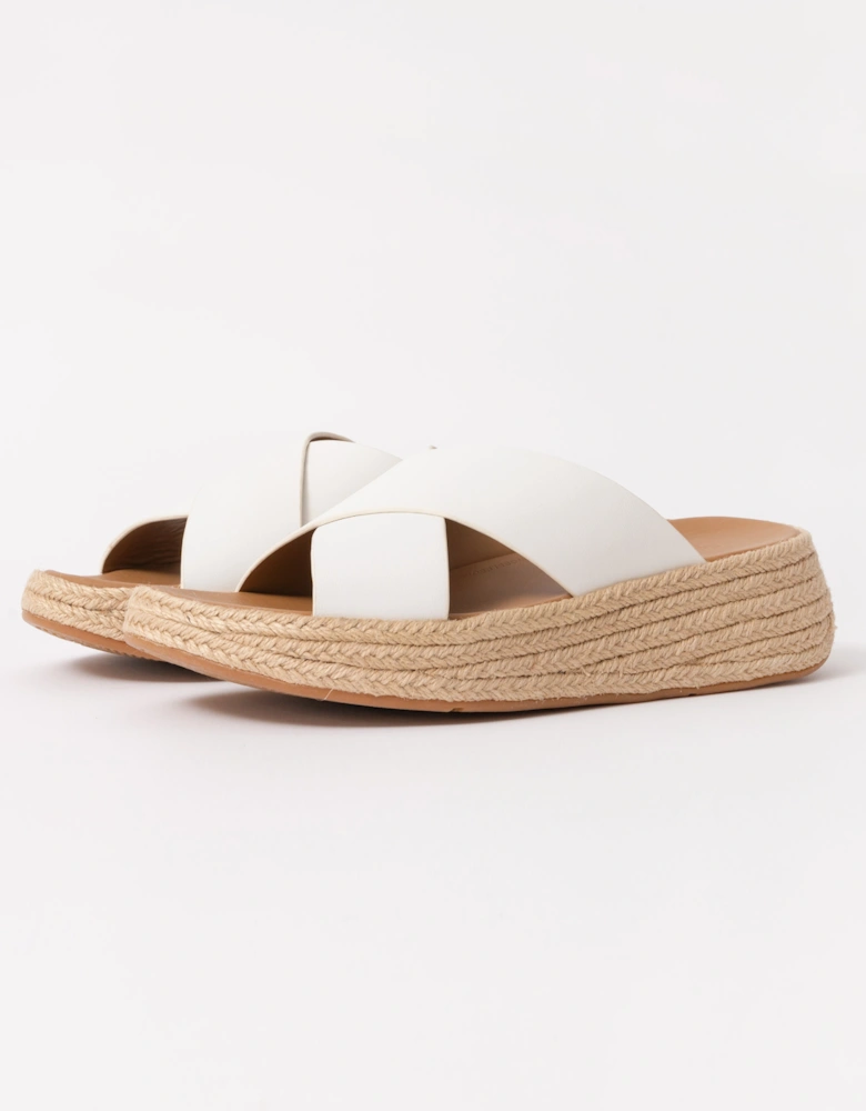 Womens F-Mode Espadrille Leather Flatform Cross Slides