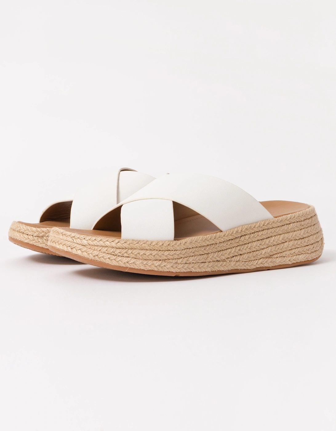 Womens F-Mode Espadrille Leather Flatform Cross Slides, 5 of 4