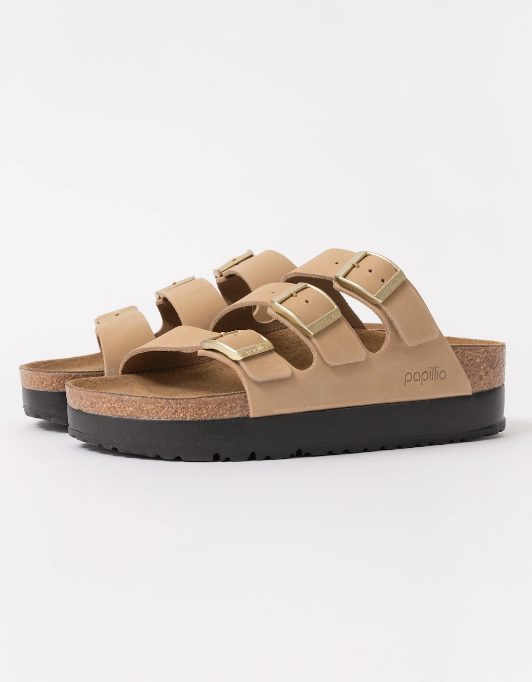 Women's Birkenstock Papillio Florida III Flex Womens Nubuck Platform Sandals - Sandcastle - Tan - Size: 5/C