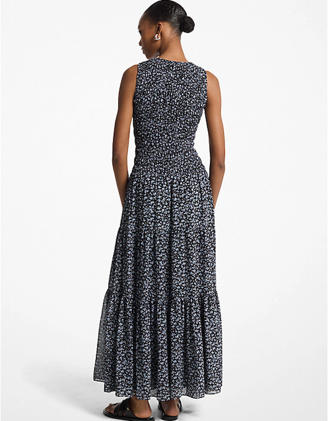 Floral Print Smocked Georgette Maxi Dress