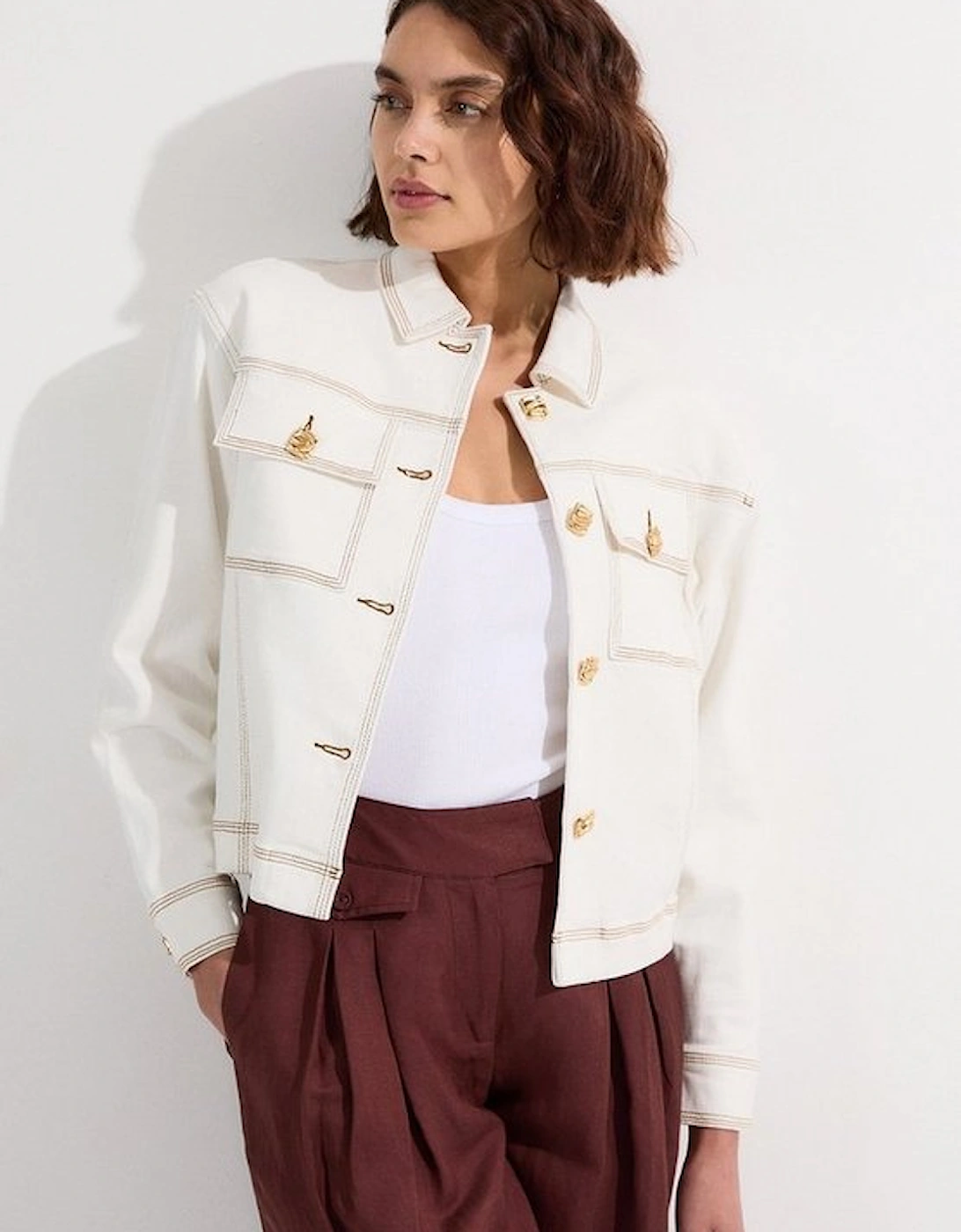 Denim Button Front Tailored Jacket, 2 of 1