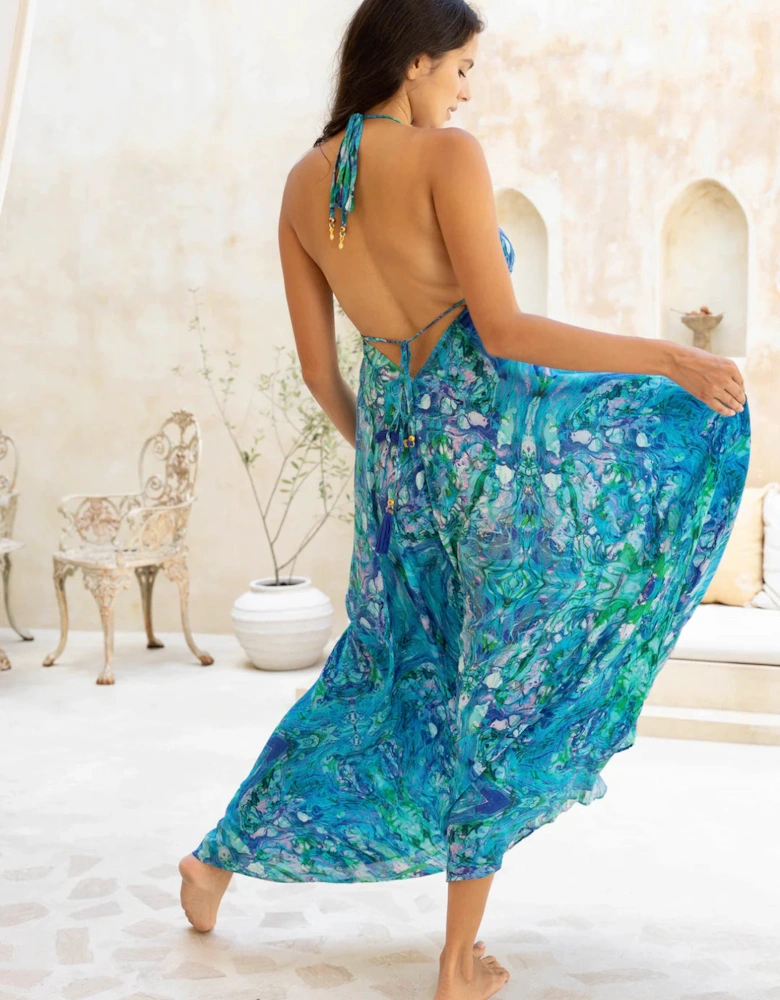 Turquoise glow silk Ibiza dress