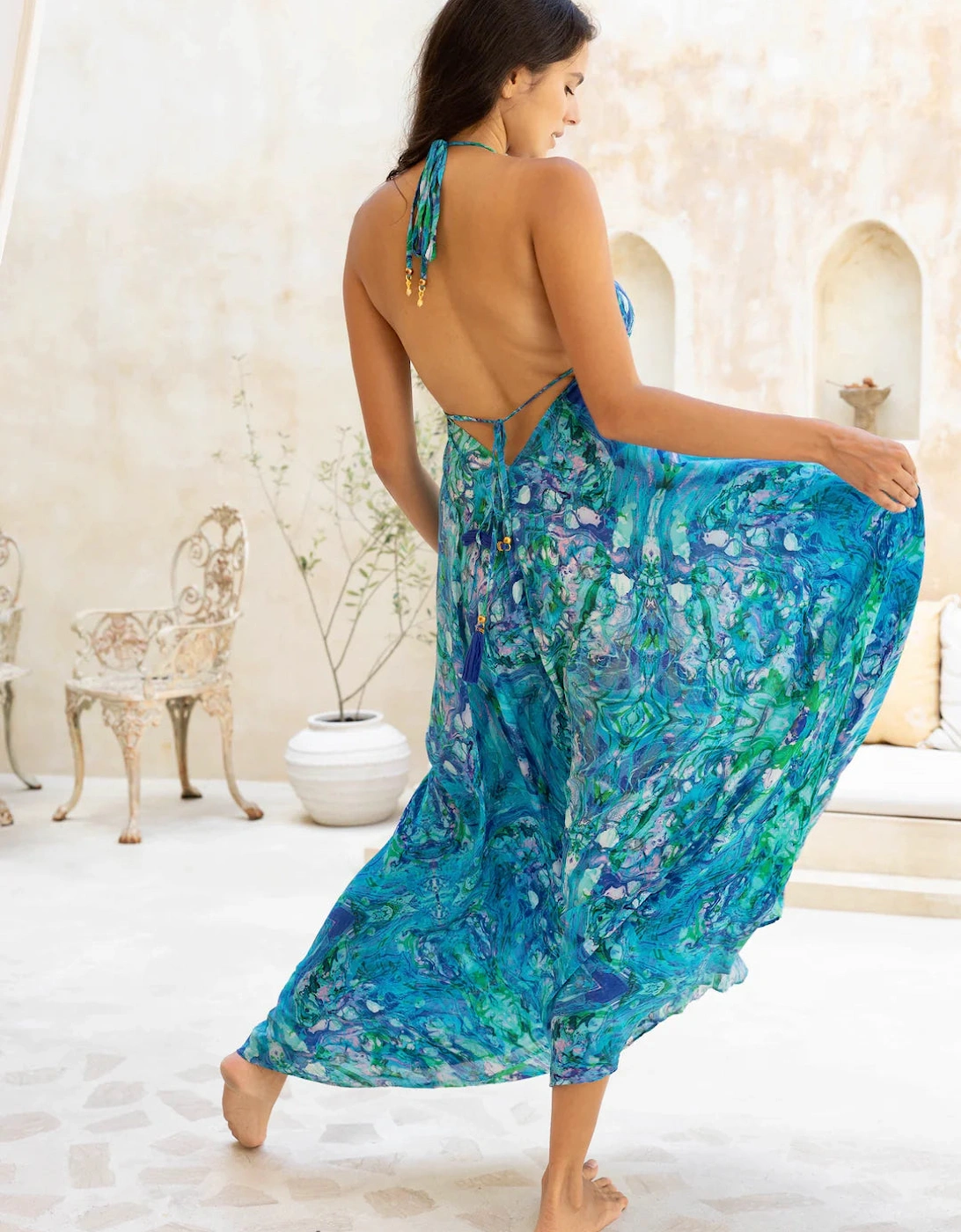 Turquoise glow silk Ibiza dress