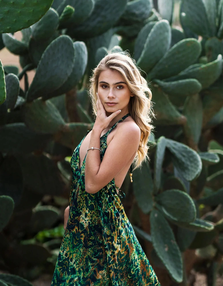 Emerald leopard  silk Ibiza dress