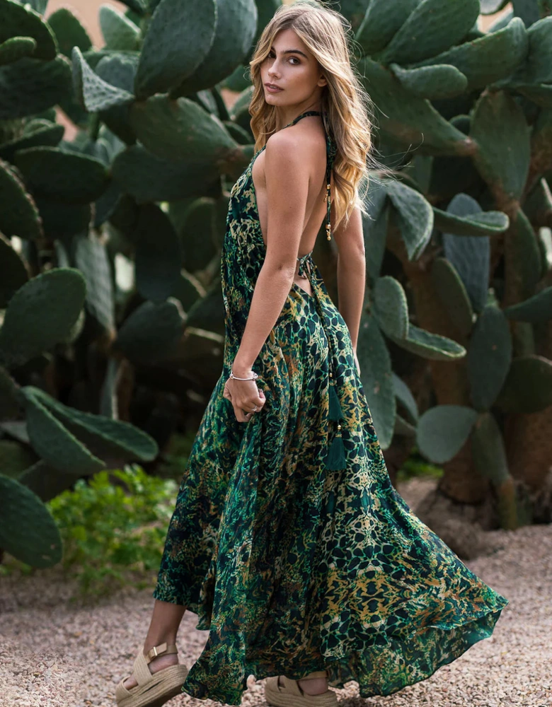 Emerald leopard  silk Ibiza dress