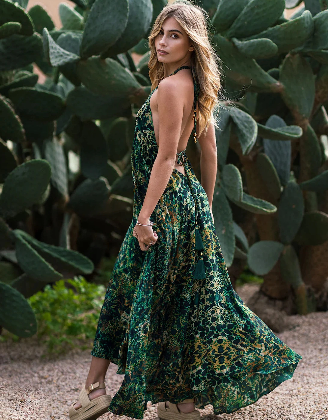 Emerald leopard  silk Ibiza dress