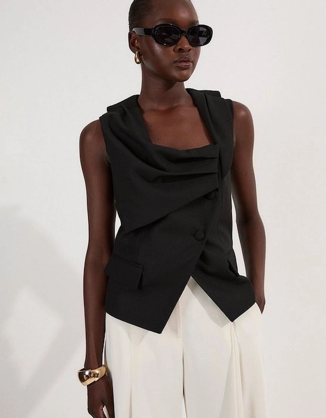 Tailored Drape Detail Sleeveless Jacket, 2 of 1