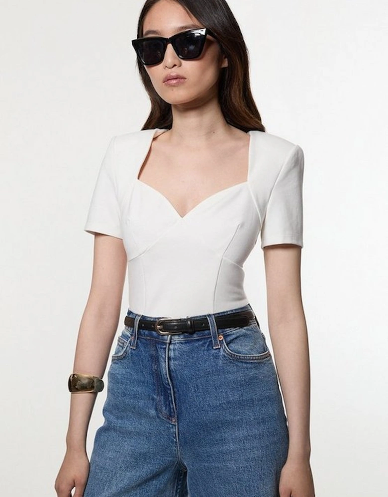 Ponte Short Sleeve Sweetheart Neckline Bodysuit