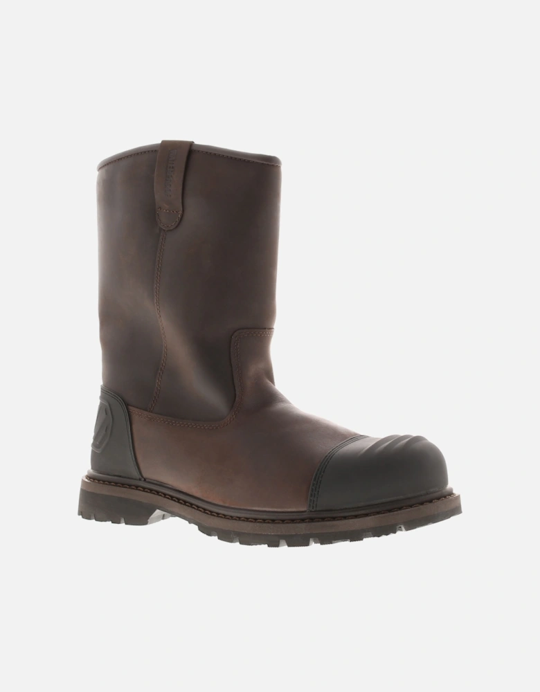 Mens Safety Boots Steel ToeThor Leather Slip On brown UK Size