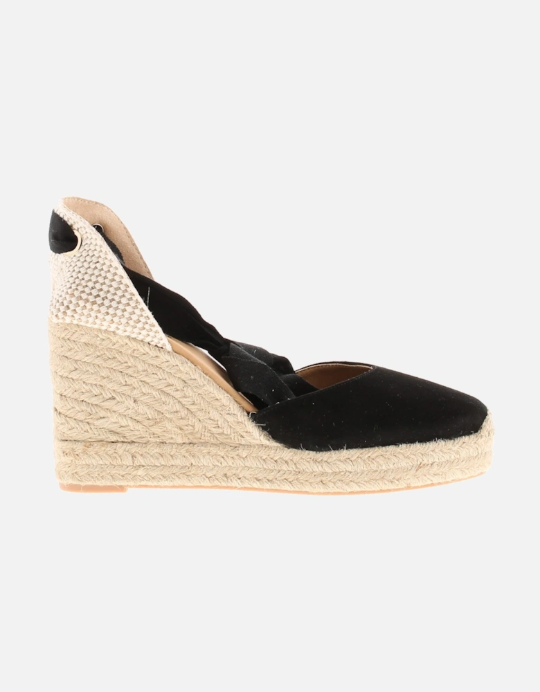 Womens Sandals Purita Leather Espadrille Wedge Heel Adjustable Black U