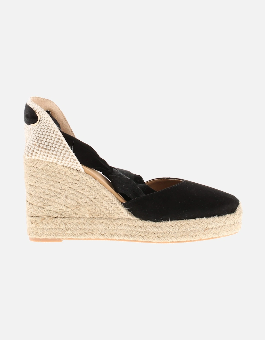Womens Sandals Purita Leather Espadrille Wedge Heel Adjustable Black U